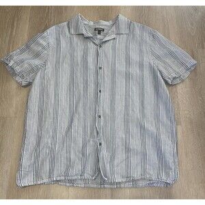 Express Men's Blue/White Striped Linen Blend Short Sleeve Button Up Shirt XL